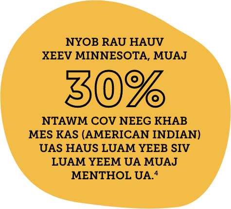 Nyob rau hauv Xeev Minnesota, muaj 30% ntawm cov Neeg Khab Mes Kas (American Indian) uas haus luam yeeb siv luam yeem ua muaj menthol ua.4